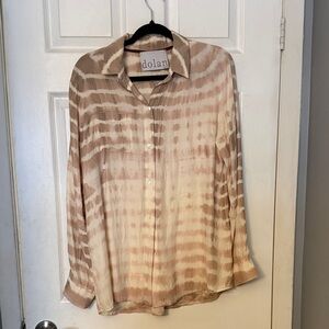 dolan Beige and Cream Tie-Dye Button-Up Blouse Silk PTP 21
